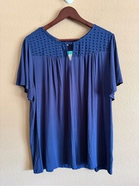 Papermoon Navy Eyelet Yoke Short Sleeve Top Size 3XL NWT